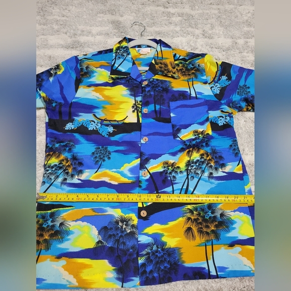 Islander Vibrant Blue and Yellow Hawaiian Shirt - Picture 8 of 9